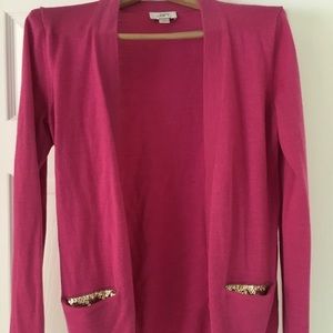 Pink light sweater with gold sequin pockets